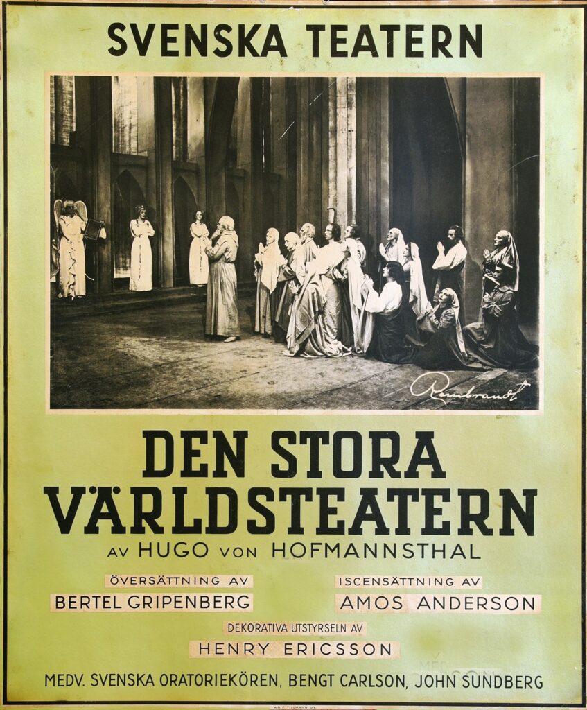 Amos Anderson regisserade även på Svenska Teatern. Här en affisch ur arkivet på pjäsen Den stora världsteatern.